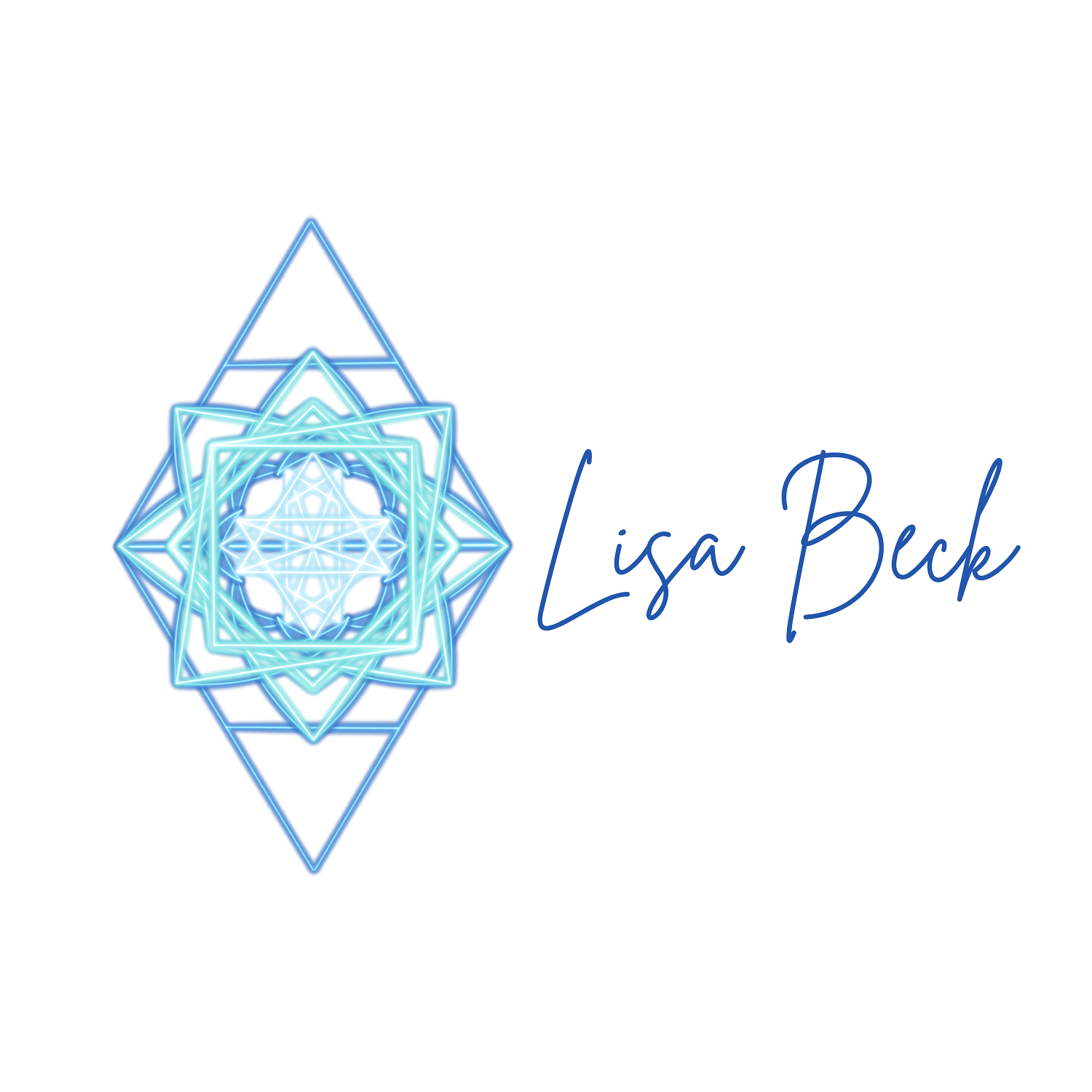 Logo zwei übereinander liegende Dreiecke und Mandala in der Mitte mit Namen Lisa Beck